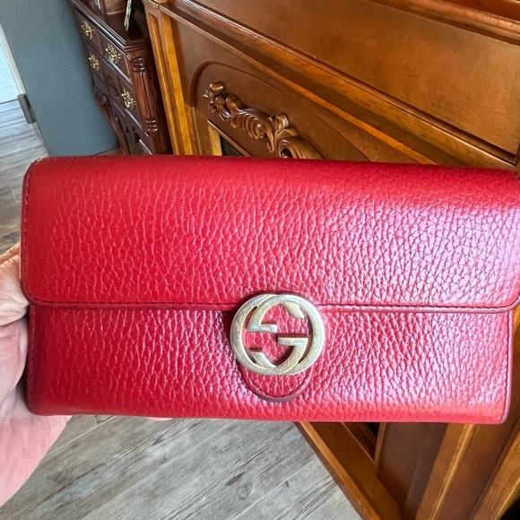 Gucci Handbags - Gucci Red Leather Double G Wallet GUC
